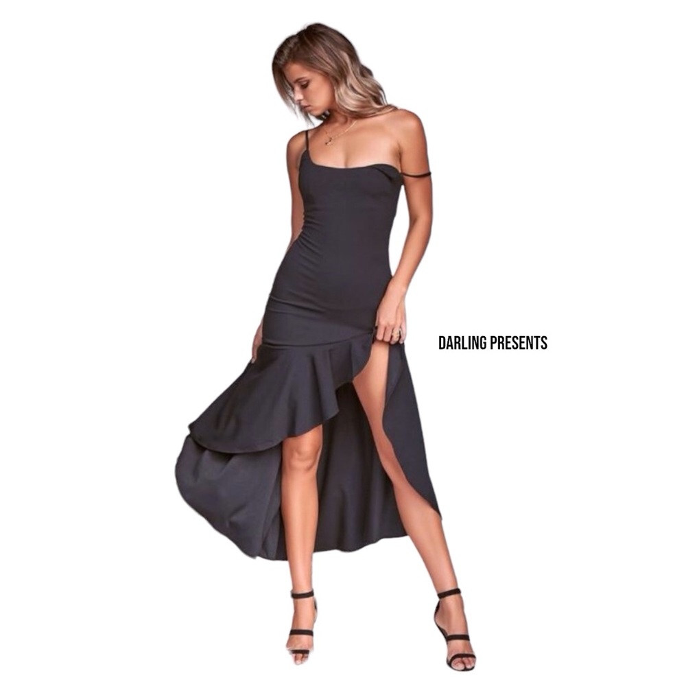 High Low Ruffle Dress Women Color Black Size M